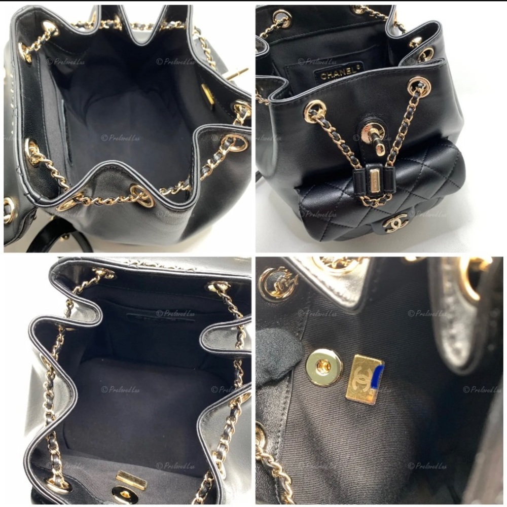 Authentic CHANEL Black lambskin Mini Duma Drawstring Backpack / Gold Hardware - Picture 9 of 12